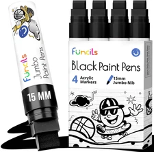 4 Jumbo Black Poster Markers - 15mm Fat Acrylic Paint Markers for Wood, Rock Pai