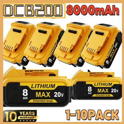 10-1PACK 8.0AH Battery For DeWALT DCB201 20V MAX XR  Lithium-Ion DCB206-2 DCB200