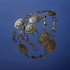 Vintage Concho Chain Belt Country/Southwestern Design Silver Tone 44 Adjustable