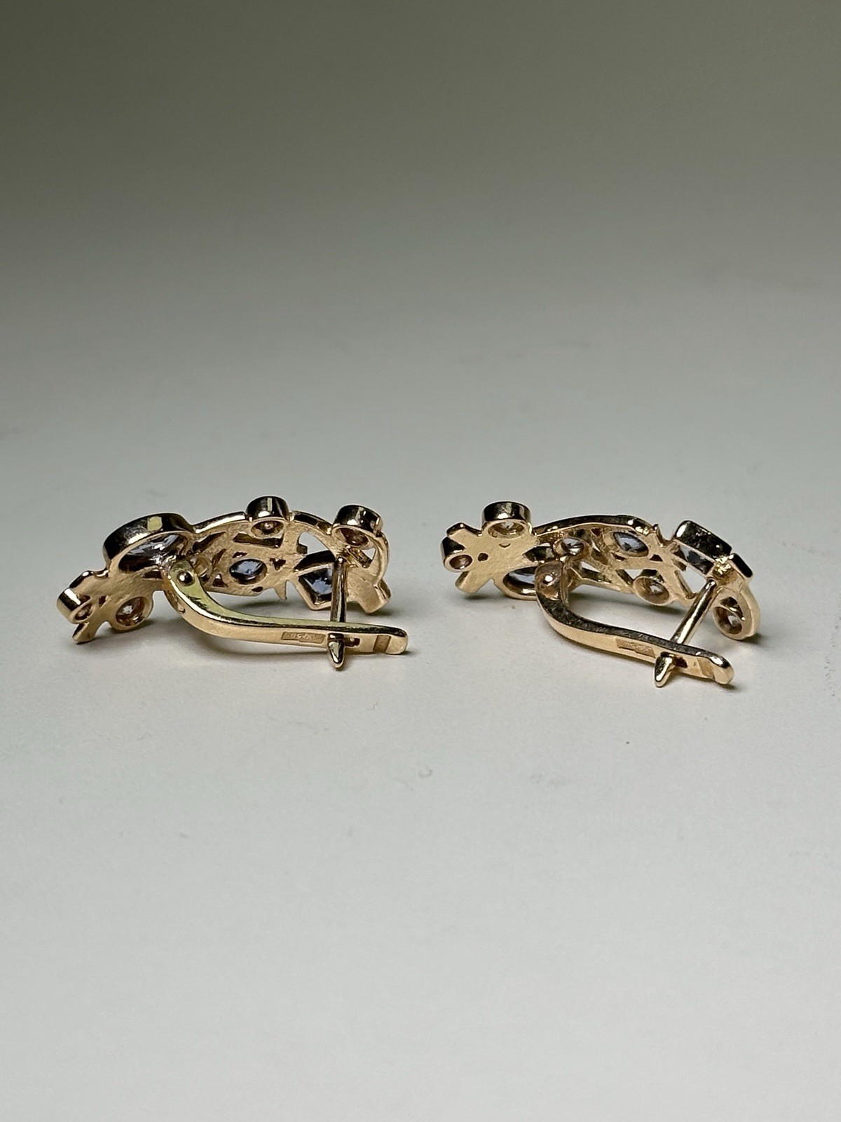 Solid 14K Yellow Gold Plug Earrings & Topaz & CZ - image 4