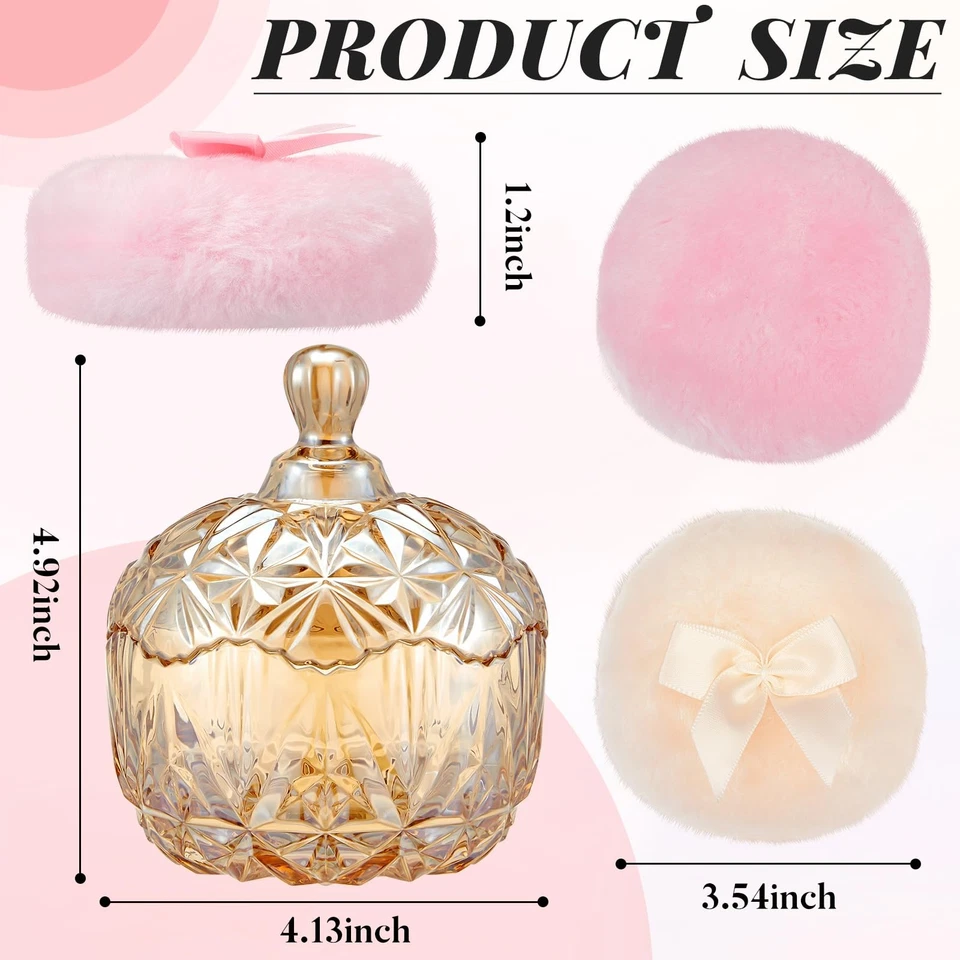 3 Pcs Large Body Powder Puff and Container Crystal Container Soft Washable Re... Foto 3 de 4