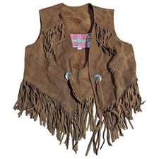   VTG 60s/70s Ms. Pioneer BOHO Suede Fringe Vest Brown Western USA Sz 10 Small 