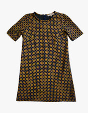 LOFT Dress Navy & Mustard Geometric Shift Dress Size XS