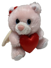 Russ Berrie Teddy Bear Plush Mini 5" Angel Holding Heart 1980s Vtg 4857
