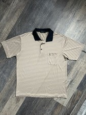 VNTG Yves Saint Laurent Pour Homme Men's L Beige/Black Striped Polo Shirt   Silk