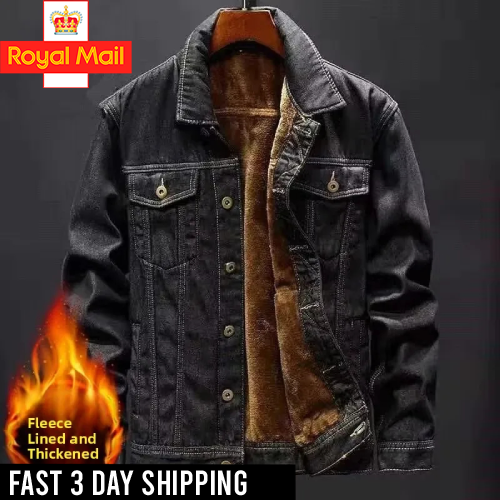 Denim Jacket Sherpa Fleece Lined Button Up Jean Coat Trucker Warm Winter Mens-image