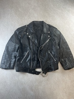Vintage Way of Life Leder Motorrad Jacke geprägt USA Adler Biker schwarz Herren M