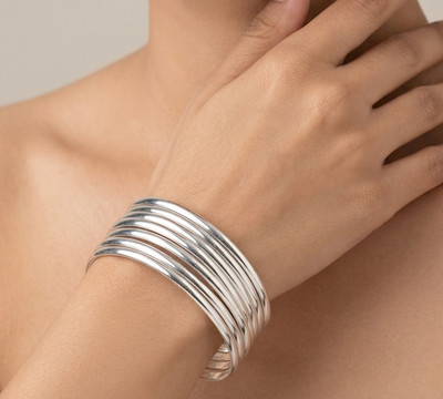 7 Pc Handmade 925 Sterling Silver Stack able Bangles Set Women Jewelry