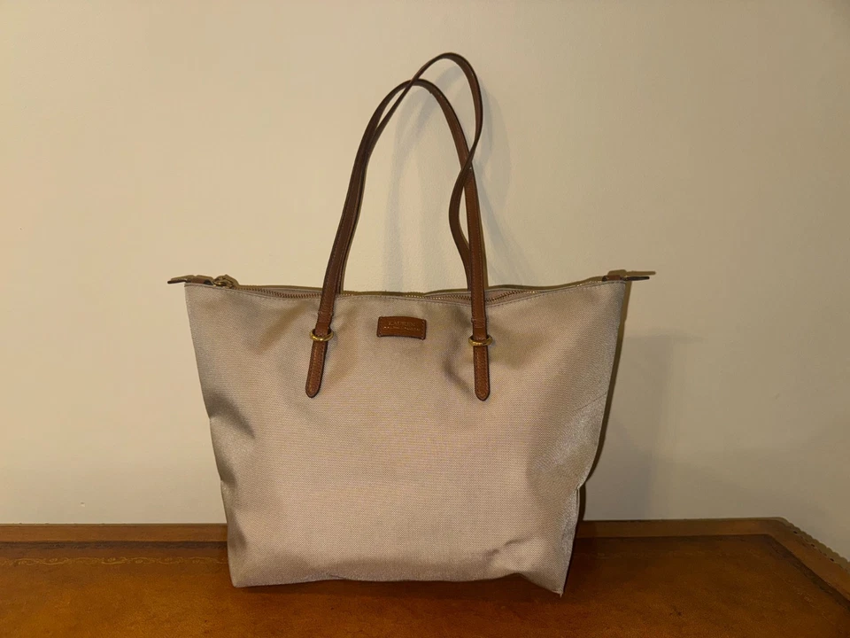 Ralph Lauren Oxford Nylon Tote Tan Beige Neutral Logo Lightweight Preppy Bag - Image 2 of 4