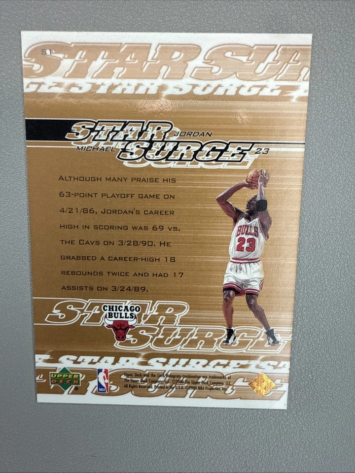 1999-00 Upper Deck Star Surge Michael Jordan #S1 HOF Bulls 90s NBA Insert Rare - Image 2 of 2