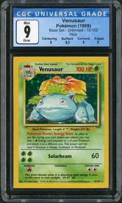 1999 Pokemon Base Set Venusaur Square Cut Error Holo Rare #15 CGC 9 - Image 1 of 2