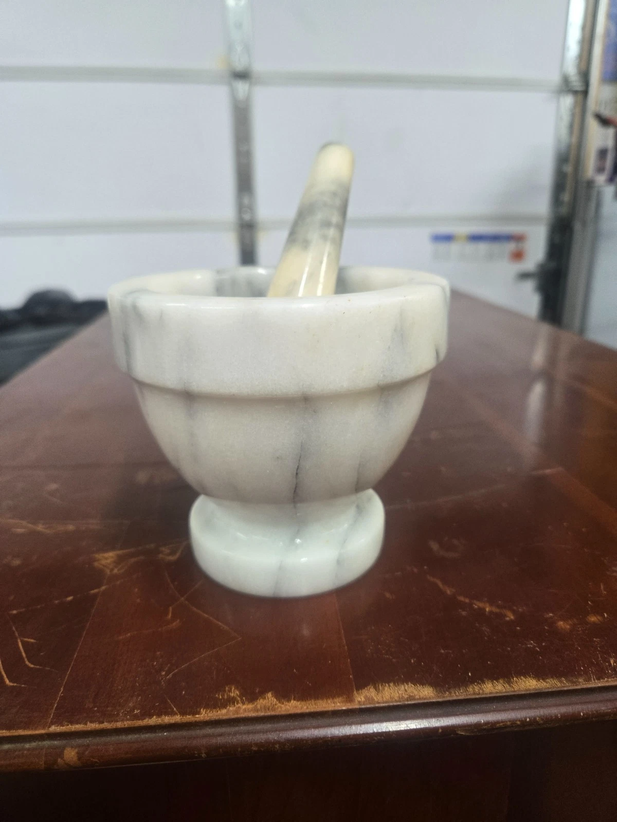VINTAGE MORTAR MARBLE STONE & PESTLE TO COOK OR APOTHECARY GRINDING TOOL