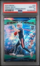 2024 Prizm - Drake Maye #22 - Fireworks Green Prizm RC - Patriots - PSA 10