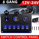 6 Gang Rocker Switch Panel Circuit Breaker LED Waterproof for Car RV Boat Marine