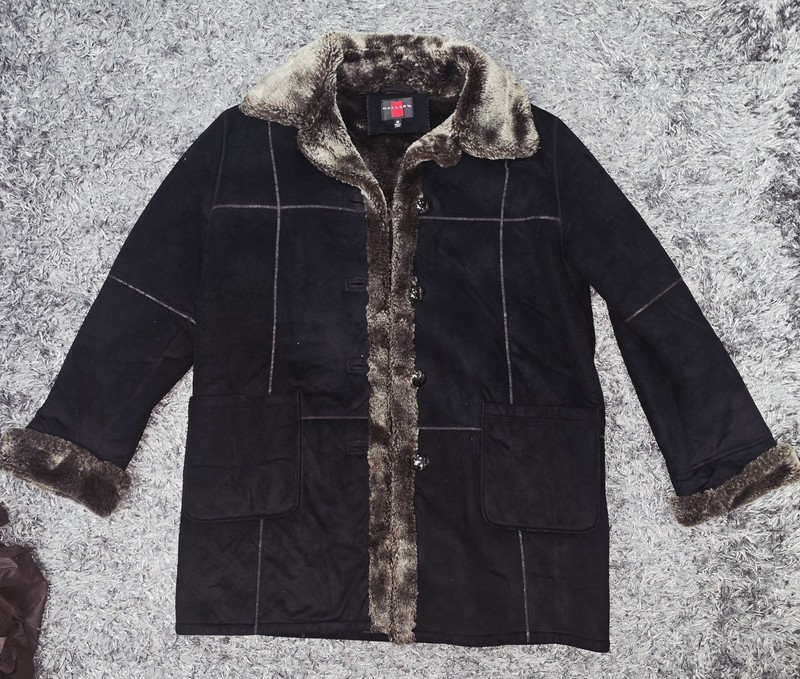 Gallery Black Faux Fur Lined Suede Winter Coat Jacket - Warm Outerwear - Size M