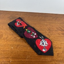 Vintage 90s Looney Tunes Mania Silk Tie Bugs Bunny Hearts Design Valentines 1995