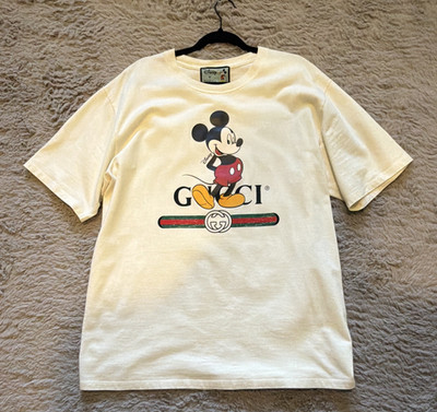 Gucci Men's White XL Cotton Crew Neck Disney Mickey Mouse Graphic Logo T-Shirt