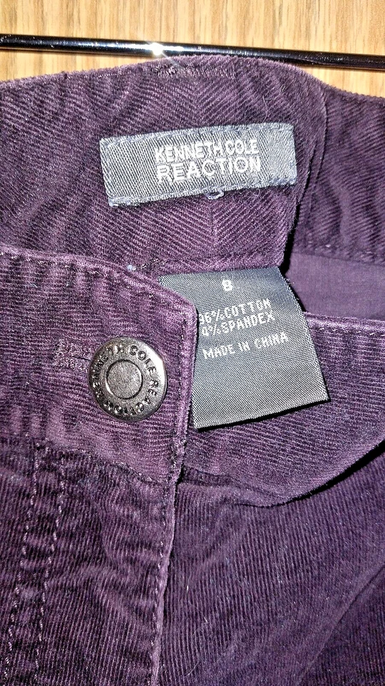 PANTALONES DE PANA KENNETH COLE REACTION, PLUMA ATERCIOPELADA BALLENA CIRUELA PÚRPURA TALLA 8 T Foto 3 de 4