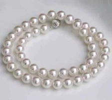 gorgeous AAAAA GENUINE WHITE AKOYA PEARL NECKLACE 7MM White Gold 14k 18 in