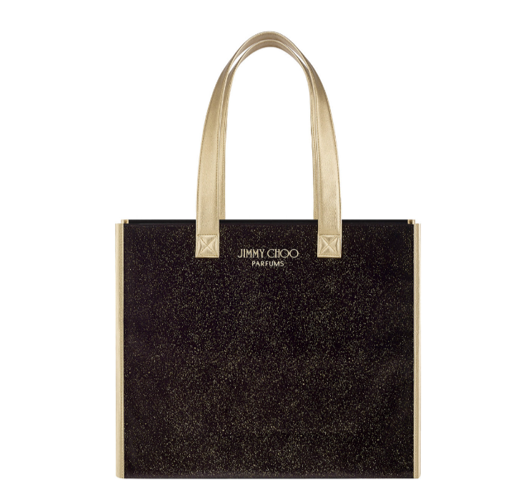 Jimmy Choo Parfums Tote Black Gold Shimmer Travel Purse Handbag