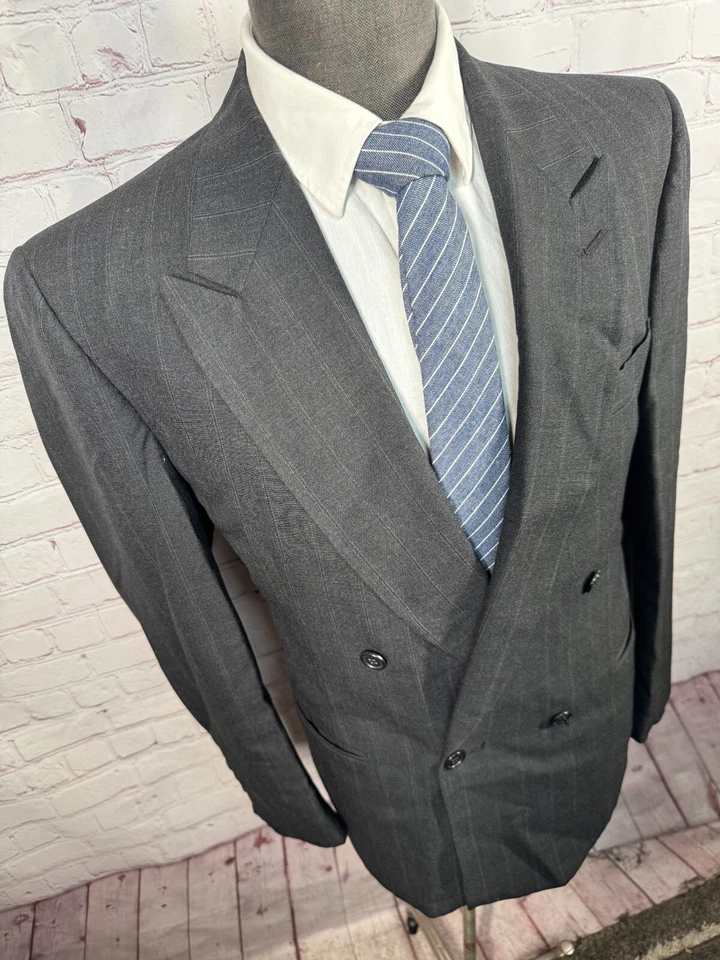 KUPPEHEIMER Hombres Negro Lana RAYAS Plisado 2 piezas Traje 40S Chaqueta 35x29 Pantalón Foto 4 de 4