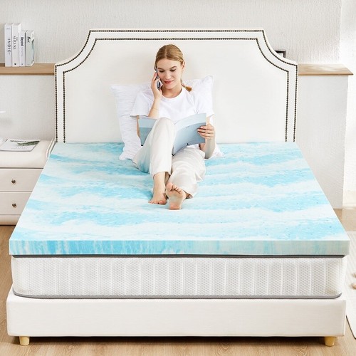 Cooling Gel Memory Foam Mattress Topper 3" Pressure Relief Breathable King New - Picture 5 of 7