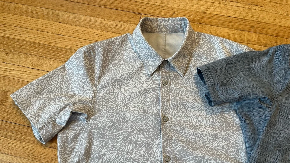 Lululemon Airing Easy Short Sleeve Shirts Mens M EUC Lot of 2 Shirts Gray White - Image 3 of 4