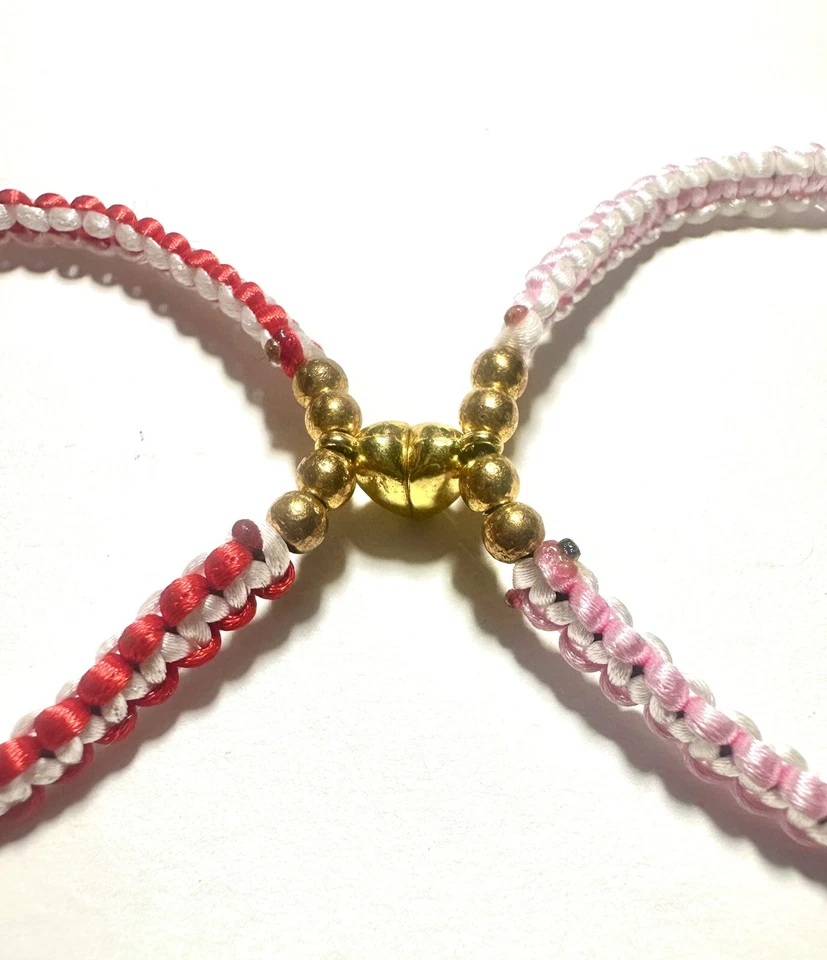 Mickey Y Minnie Mouse Disney Pulsera de corazón magnético Amor Imán a juego Rosa Foto 4 de 4