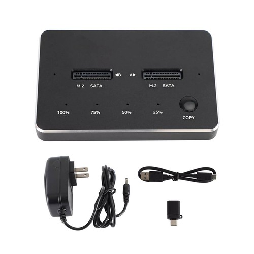 New M.2 SATA+SATA Dual Bay SSD Docking Station Duplicator Cloner Enclosure