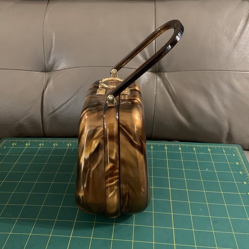 Vtg MCM STYLECRAFT PURSE Tigers Eye LUCITE Marbled Pearlized Bronze - Picture 3 of 6