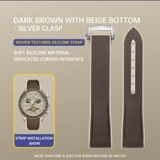 Brown Rubber Strap For Mission To Saturn Deployant Butterfly Clasp Omega Swatch