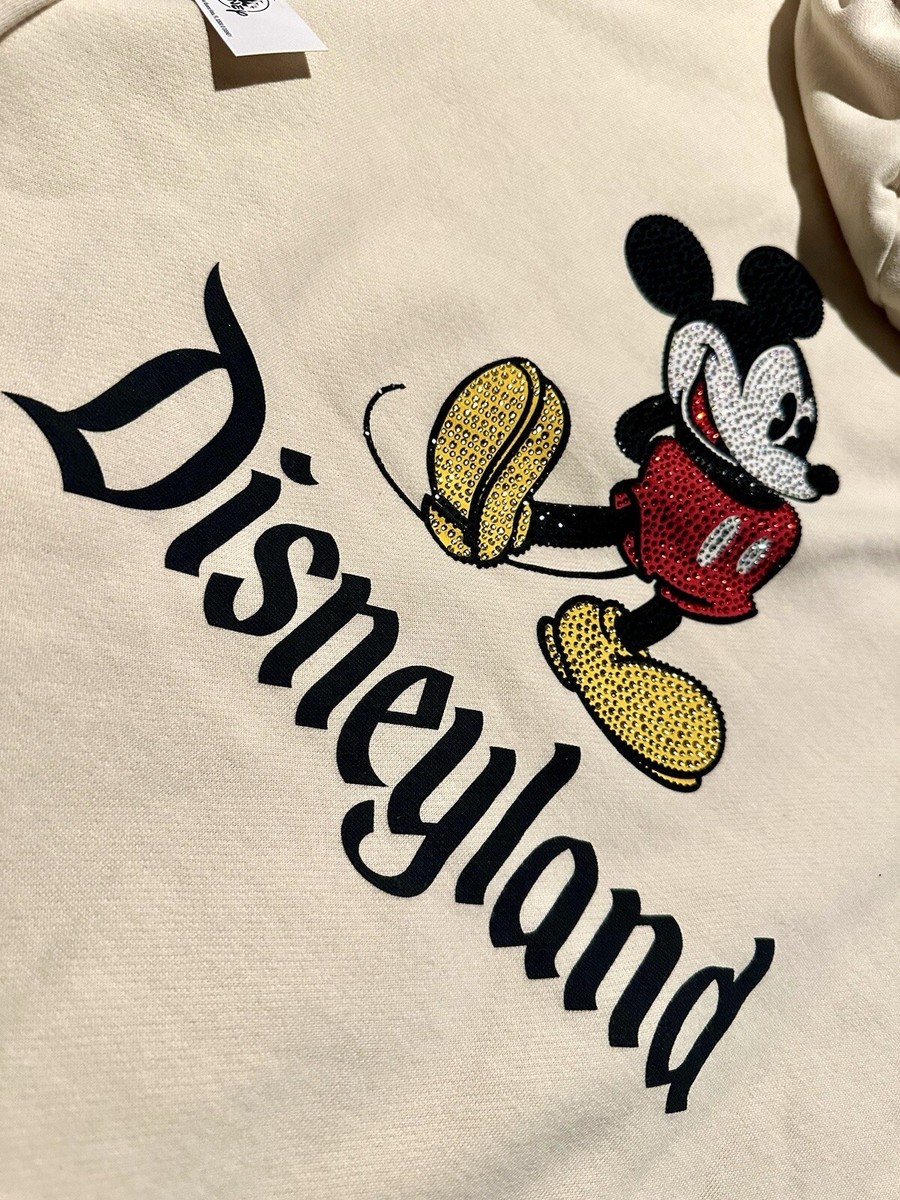 Rhinestone Mickey Mouse Disneyland Park Zip Up Hoodie Beige XL New