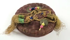 Rustic Vintage Asian Decorative Wicker Trinket Basket