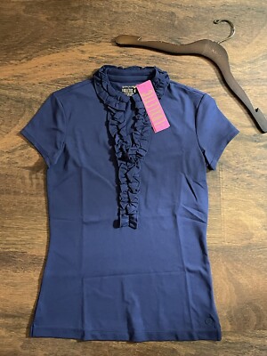 Lilly Pulitzer XS True Navy FRIDA RUFFLE POLO SHIRT Luxletic Golf UPF50+ NWT