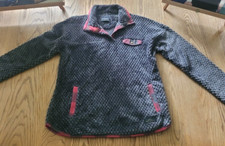 Simply Southern Size M Gray w/ Pink Trim Plush Fleece T Snap Pullover Jacket