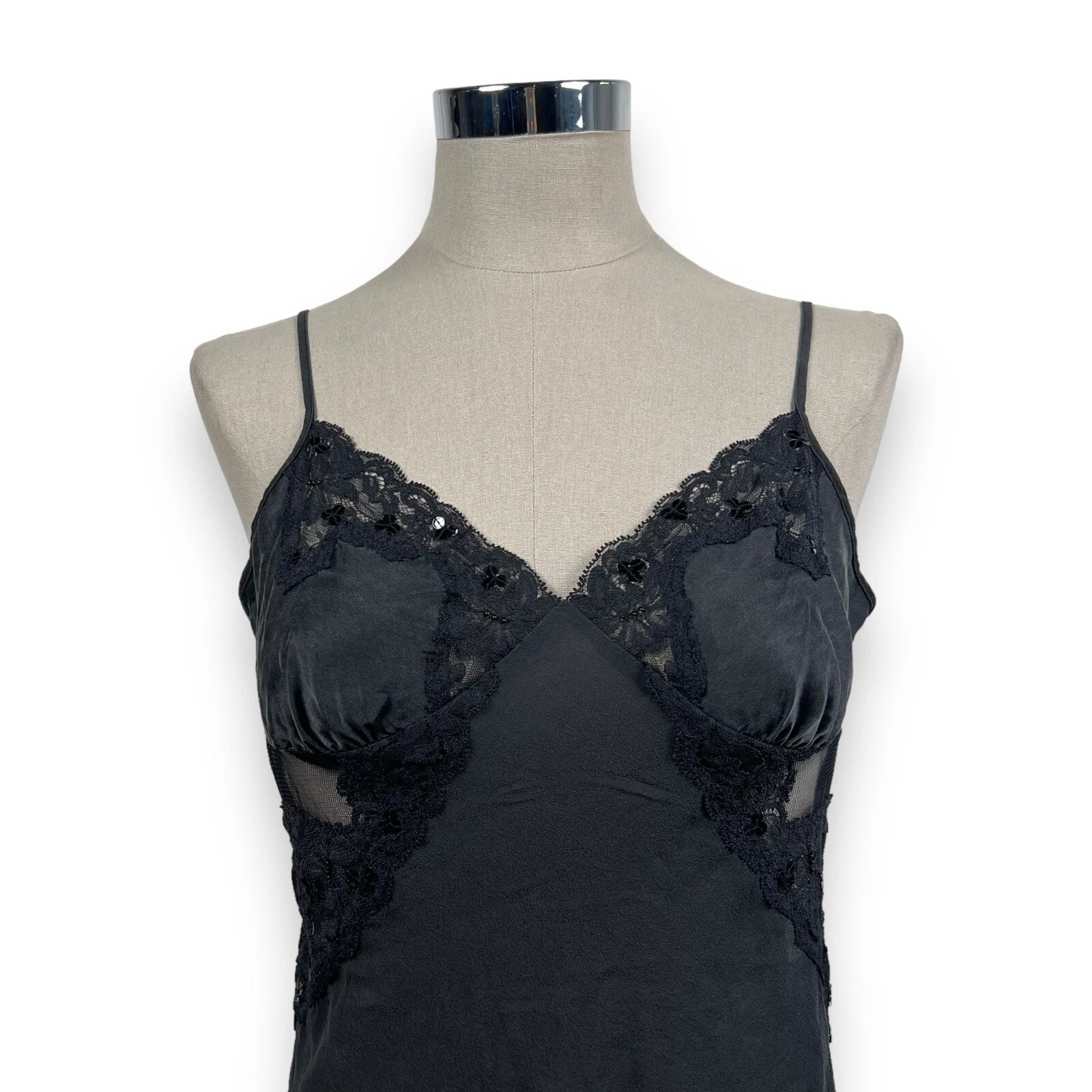 UNDERCOVER Abito slip Y2K Victoria's Secret semi trasparente nero 100% seta civettuola gotica taglia M