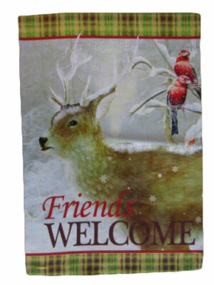 12x18 12''x18'' Friends Welcome Snow Deer Bird Vertical Sleeve Flag Garden