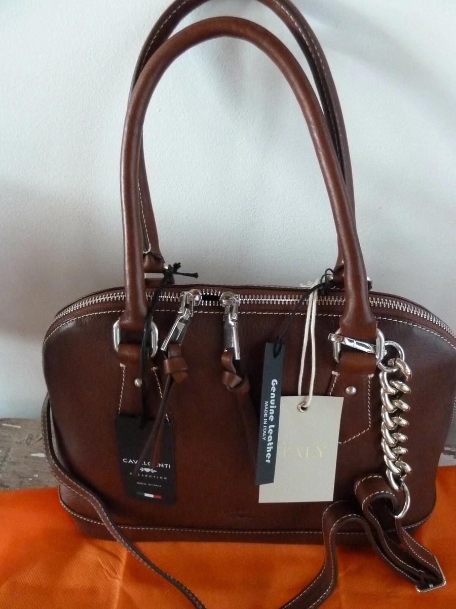 CAVALCANTI Italian Leather Satchel Handbag, Detachable Chain Strap