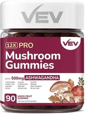 VEV Mushroom Gummies for Adults - 12x Mushroom Supplement with Lions Mane. V2box