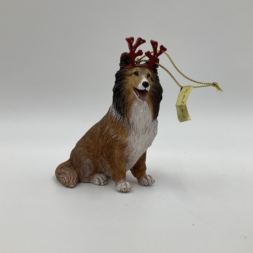The Danbury Mint Santa's Shelties "Sleigh Mate" adorno de Navidad con etiqueta colgante