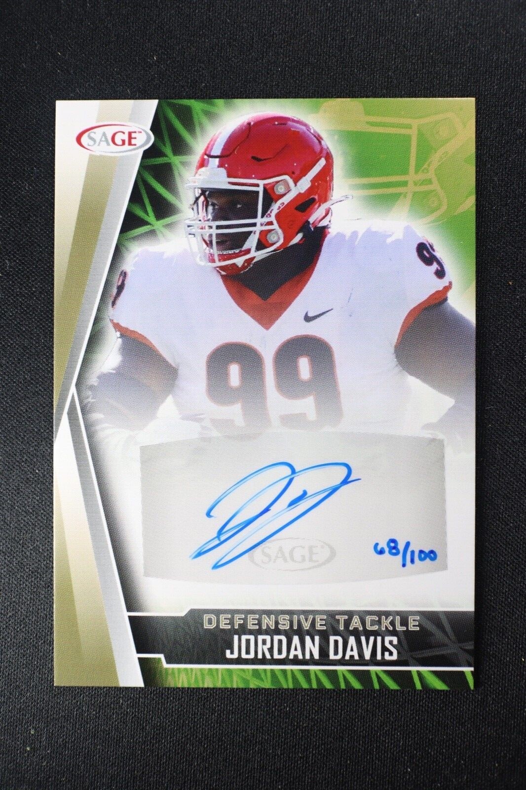 2022 Sage High Series Football Gold #A-JD2 Jordan Davis Auto RC Card #/100 G