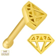 14k Solid Yellow Gold Polished Hollow Diamond Design 22g Nose Bone Piercings