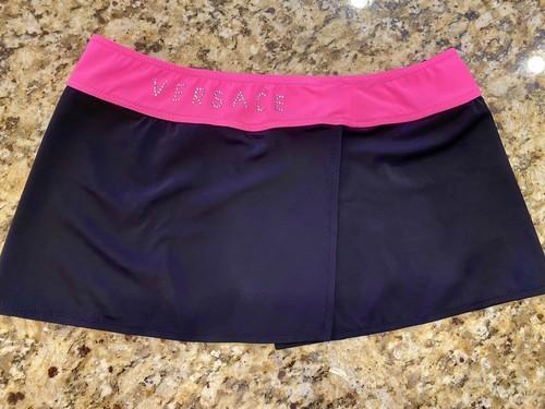 New 1K Versace Logo Mini Skirt Swim Black Swimsuit 40 42 2 4 6 Suit Pink S M - Picture 4 of 9