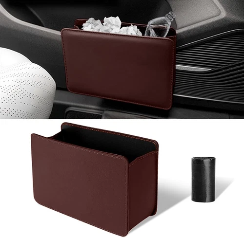 Premium Quality Car Trash Can Leather Organizer, Foldable Mini Bin for Auto SUV