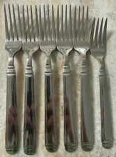 6 Forks WAS184 Stainless by Wallace Silver 18/10, Glossy 8 1/4" & 7 3/8"