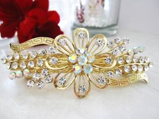 Gold flower shaped crystal hair barrette clip bridal clip bridal barrette