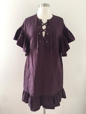 NEW $345 ULLA JOHNSON MARIANNE TWILL LACE-UP SHIFT DRESS SZ 2 BORDEAUX G8523