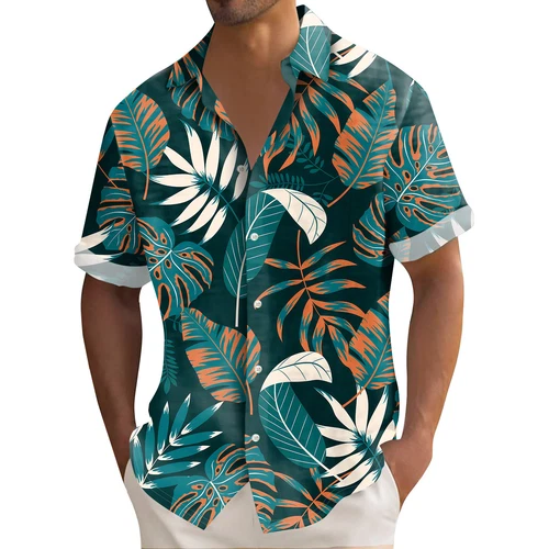 Men's Hawaiian Shirts Mens Floral Printed Button Down Short Sleeve Casual Shirts - Picture 20 of 42