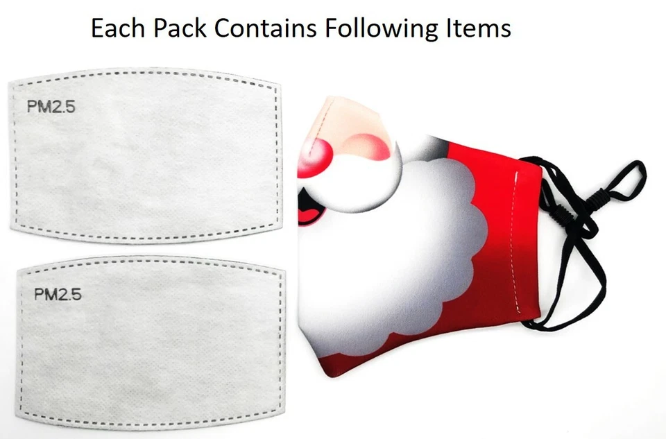 Santa Face Mask Cover Halloween Christmas Reusable Washable Fashion 2 Filters - Image 4 of 4