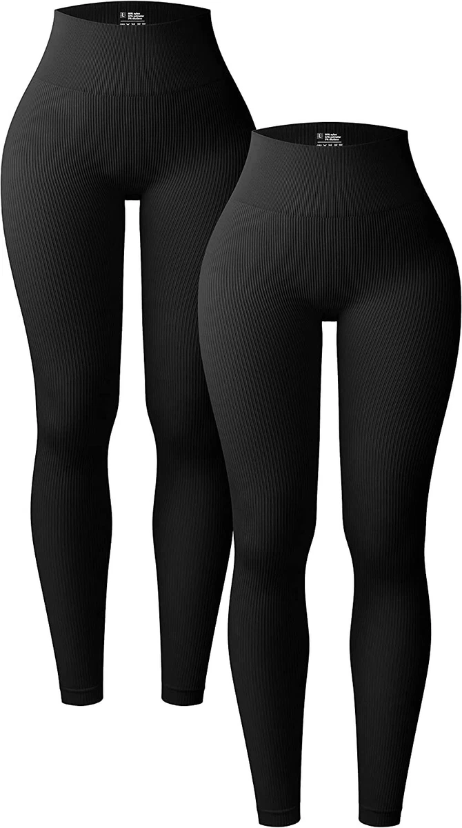 OQQ Women's 2 Piece Yoga Leggings Ribbed Seamless Workout High Waist  Athletic Pa